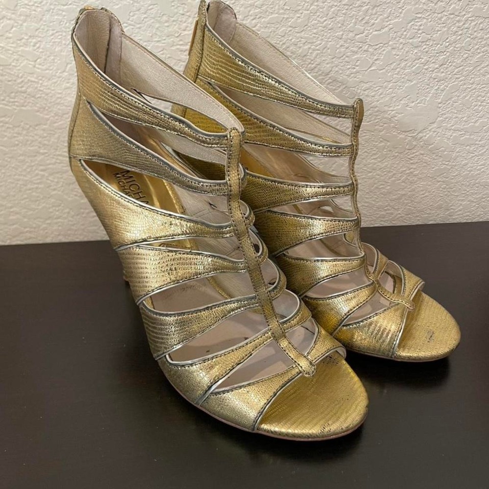 Michael kors strappy gold high heels 8.5 Women's Glam Shoes Evening wear